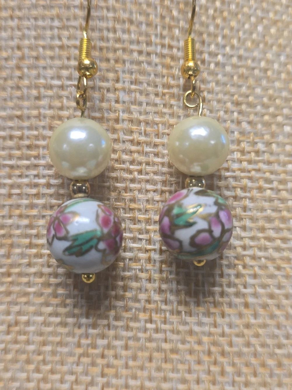 Faux Pearl And Cloisonne Beads Dangle Drop Earrings - Picture 5 of 5